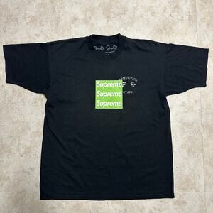 Asspizza Revived Supreme Triple Box Logo Demolition Staff T-Shirt